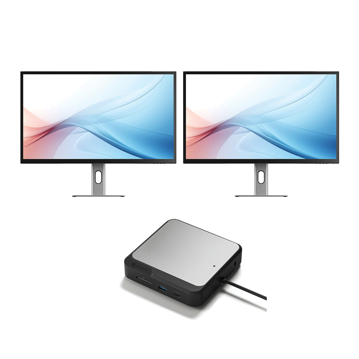 USB-C 전원 공급 기능이 있는 Clarity Max 32인치 UHD 4K 모니터(2개 팩) + 듀얼 4K 범용 도킹 스테이션 - HDMI 에디션