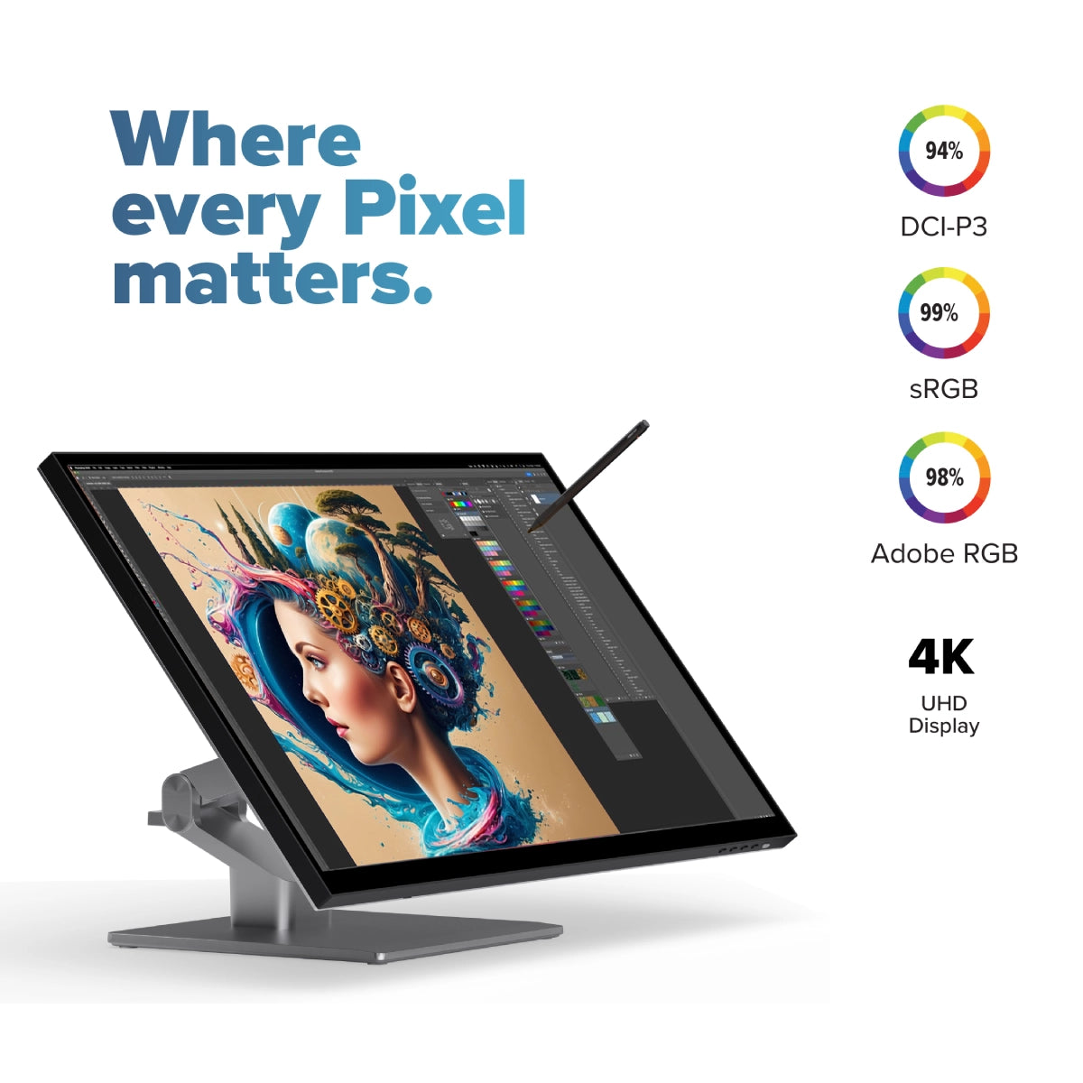Clarity Fold Touch 32인치 4K UHD 모니터, 65W 전원 공급, 웹캠, 터치스크린 및 접이식 스탠드