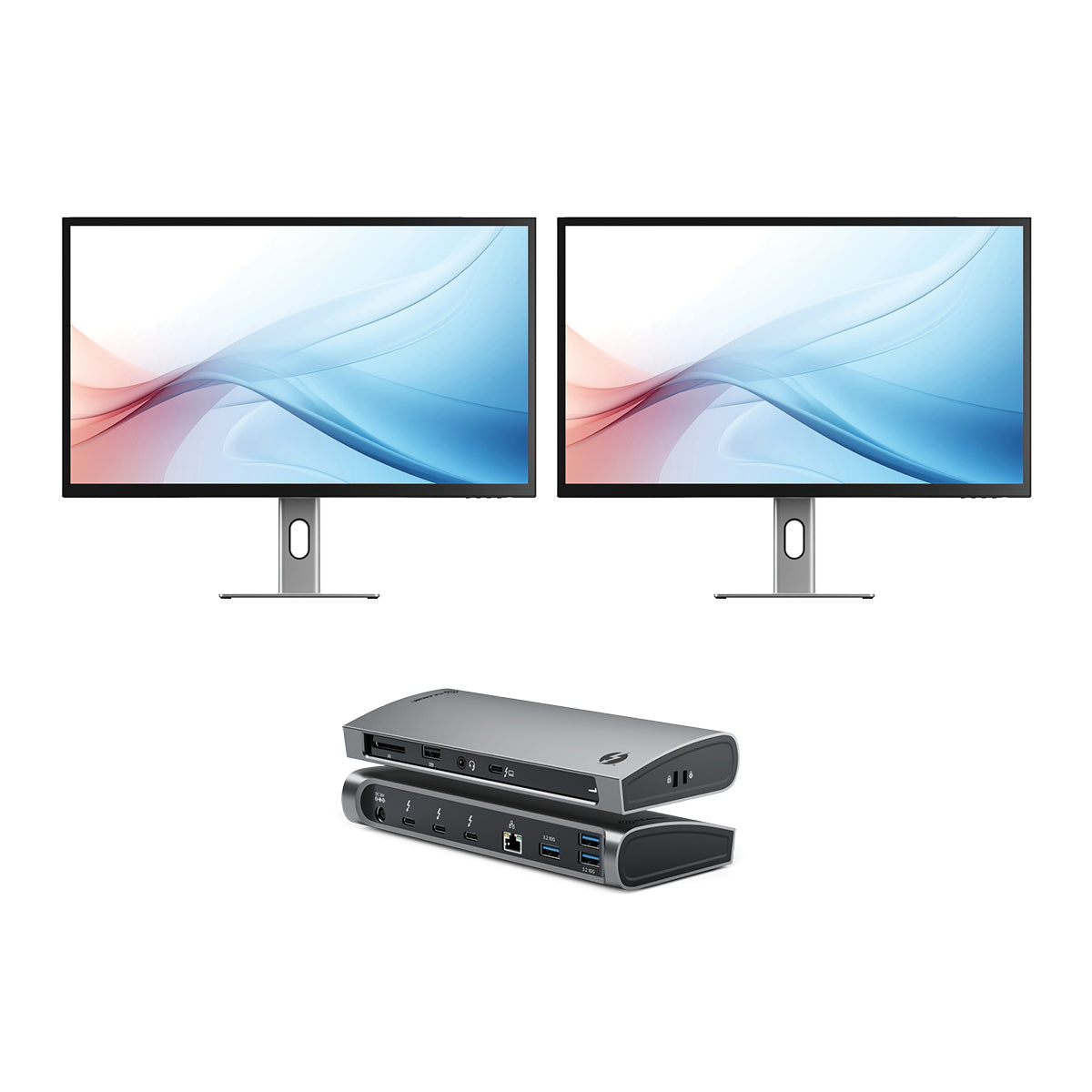 USB-C 전원 공급 기능이 있는 Clarity Max 32인치 UHD 4K 모니터(2개 팩) + Thunderbolt 4 BLAZE 도킹 스테이션