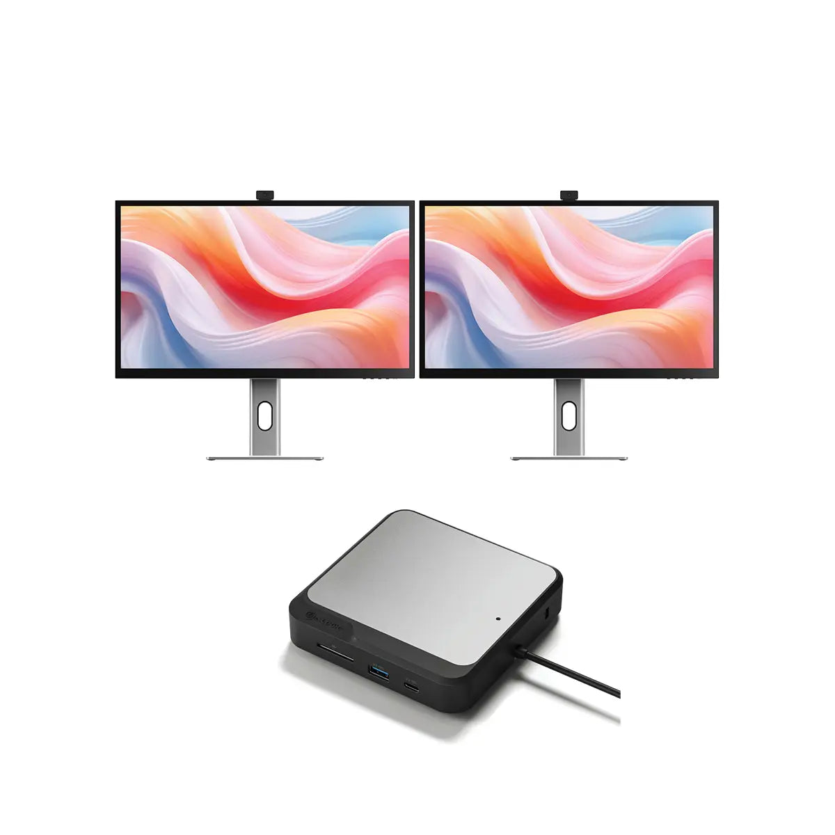 Clarity Pro 27" UHD 4K Monitor with 65W PD and Webcam (Pack of 2) + Dual 4K Universal Docking Station HDMI Edition